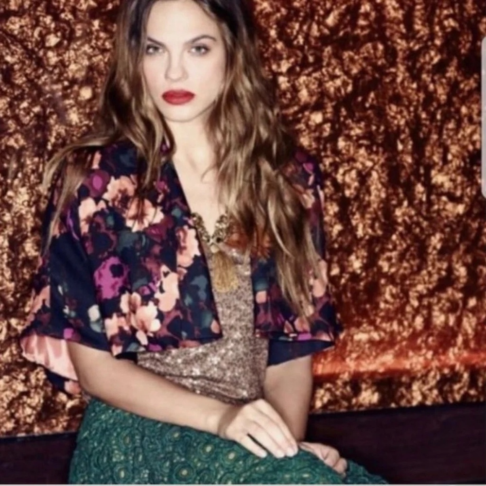 Anthropologie NWT Tabitha Mikura Floral Bolero Jacket  Sz L